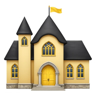 simple magic school, low detail, white background, magic school, black roof, with a big flag, big flag on a roof, big yellow flag, white school sticker