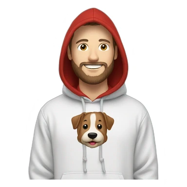 white dude smiling with a brown beard and short brown hair with a red hooded hoodie with "Posh" embroidered on the hoodie sticker