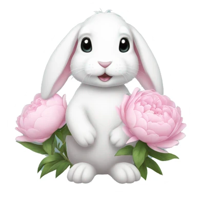 cute white bunny holding light pink peonies sticker