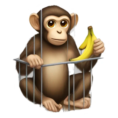 Monkey in a cage. Can't reach the banana.  4к sticker