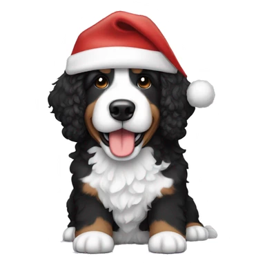 Black and whit bernedoodle wearing Santa hat sticker