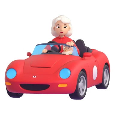 mother with white hair driving a red sports car sticker