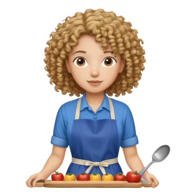 person with curly hair in blue apron sticker