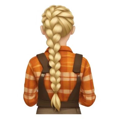 Woman with her back turned with blonde hair braided wearing a brown and orange flannel sticker