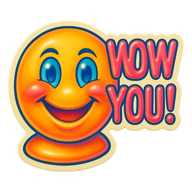 excited smile with mouth closed add the words W You! in pink sticker