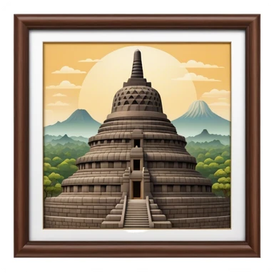 Cinematic Realistic Borobudur Landmark Emoji, showcasing the majestic ancient Buddhist temple rendered with intricate textures and serene, historic lighting. sticker