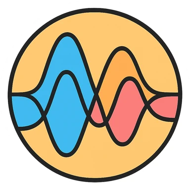 circular emblem with overlapping waveforms conveying echo, resonance, enduring sound, clean geometric style sticker