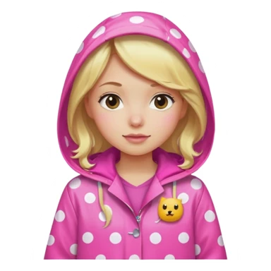 Blonde girl in a pink polka dot raincoat with hoodie sticker