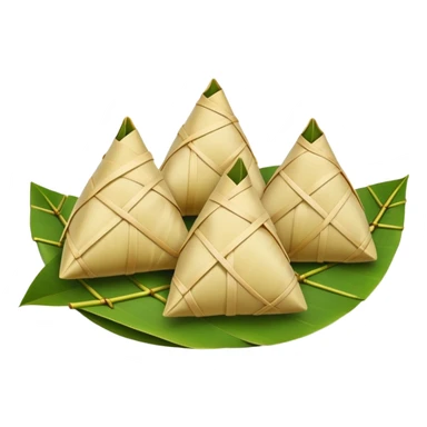 Dragon Boat Festival rice dumplings Zongzi wrapped in bamboo leaves, simplified emoji style with bold outlines and bright colors, cartoon style traditional pyramid-shaped food sticker