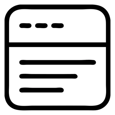 minimalistic bold black-and-white icon of a simple card with four dashes and horizontal lines, clean geometric lines, inspired by Netflix UI, square, flat, no gradients, vector style, suitable for dark and light mode sticker