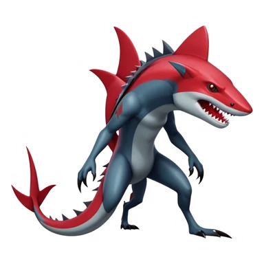 Realistic dark edgy futuristic modern advanced Sharpedo-Zoroark-Scizor-canine-vernid-sergal-fursona-hybrid-animal creature with a shark-tail and red scars, full body, with cool sharp markings  sticker
