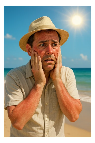 uomo a mare con paura delle ustioni, ed è un po' bruciato sticker