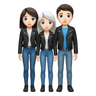 full-length couple, girl with long silver hair and blue eyes in black leather jacket, boy with dark brown hair in white shirt sticker