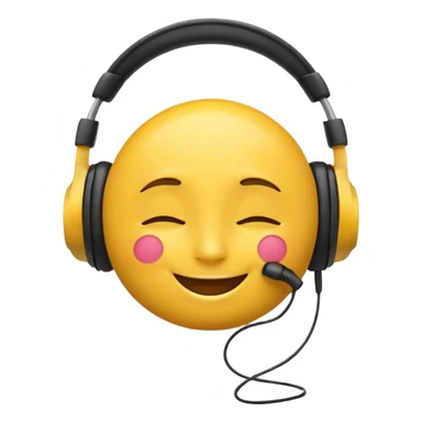 yellow emoji face with headphones, eyes closed, enjoying music, relaxed sticker