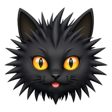 black cat with spiky fur and playful expression in dust sprite style sticker