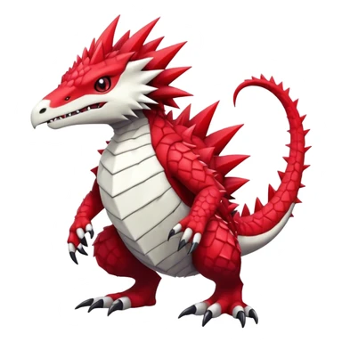 Cute cool black red white animal hybrid-Digimon-Fakemon full body, detailed, spiky, scaly, edgy sticker