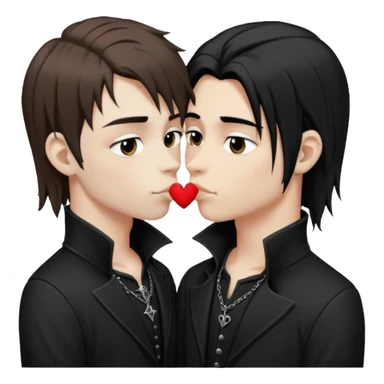 Goth Boys, one goth boy pale with brown hair the other a goth boy tan with long black hair, kissing sticker