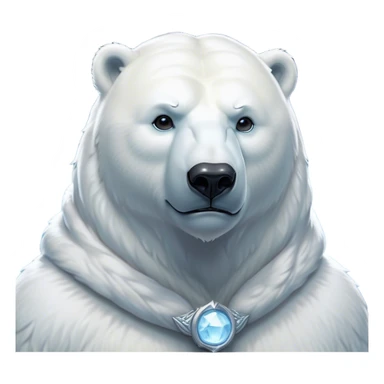 Cinematic Noble Polar Bear Portrait Emoji, Poised and regal, with a strong, muscular build cloaked in thick, snowy fur and piercing, determined eyes, Simplified yet sharp and sophisticated features, highly detailed, glowing with a soft, dignified polar glow, high shine, intelligent and majestic, stylized with an air of arctic authority, focused and commanding, soft glowing outline, capturing the essence of a watchful and confident guardian that feels as though it could step out of the screen with effortless authority! sticker