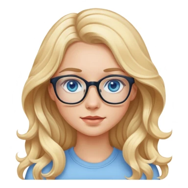 A pretty blonde girl with long and wavy at the bottom with blue eyes and glasses sticker