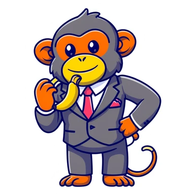 chimpanzee wearing a fancy suit eating a banana sticker