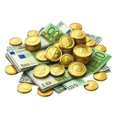 pile of euro coins and euro bank notes sticker