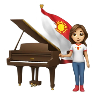 Brown hair girl with Kyrgyzstan flag tocando un piano sticker