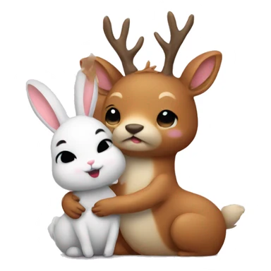 Deer and bunny hugging sticker