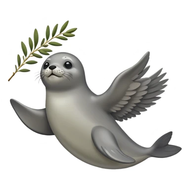 A flying seal carrying an olive branch sticker