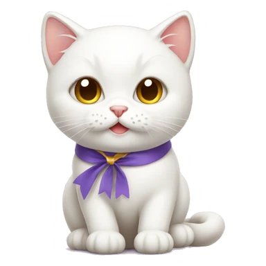 White cat cute with ribbon sticker