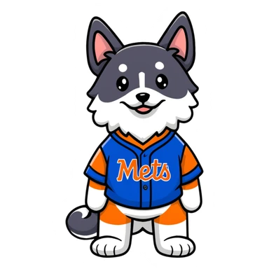 Shibu dog wearing ny Mets  sticker