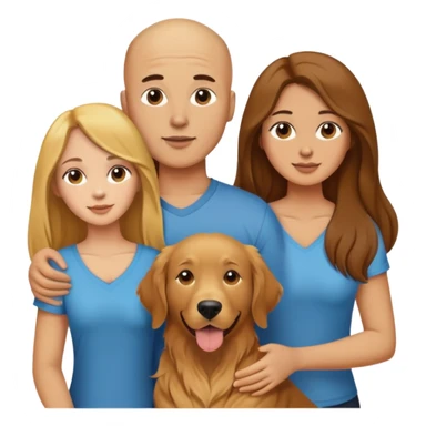 Young Bald man and long brown hair woman with golden retriever  sticker