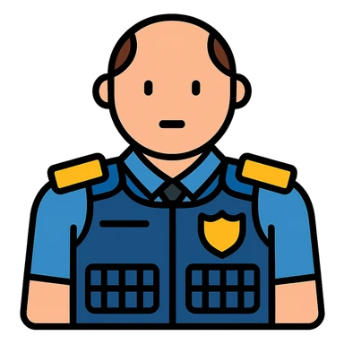 Enhance the vigilante's uniform with visible protections, a bulletproof vest, and security details. The character should have little hair. Transparent background. sticker