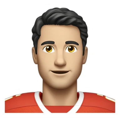 A young smiling white man with a long face in red Ferrari jersey with very short black hair and light green eyes and dig cheeks sticker