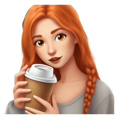 Beautiful fair skin long orange red hair girl brown eyes fair skin girly beautiful drinking ice coffee clean white beautiful sticker