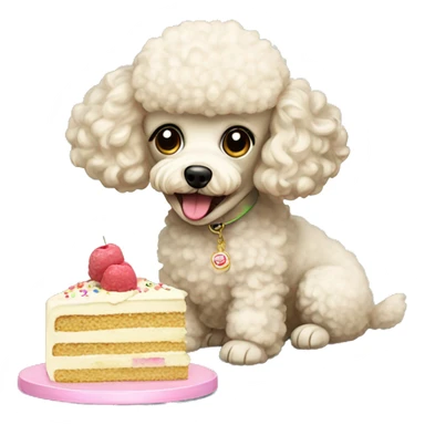 cream mini poodle eating cake sticker