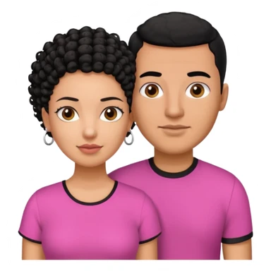 A picture if a couple, the man is a Mexican man with  black hair, a buzz cut and black shirt on.the woman is mixed with black and white, with curly hair and a pink shirt on sticker