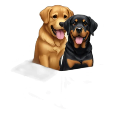 A Rottweiller playing with a golden retriever in box sticker