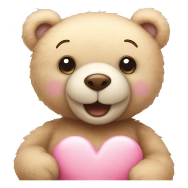 Happy beige teddy bear and a pink pastel heart sticker