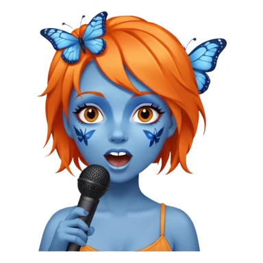 Cartoon Blue and orange girl tiki singing with butterfly and in the mike sticker