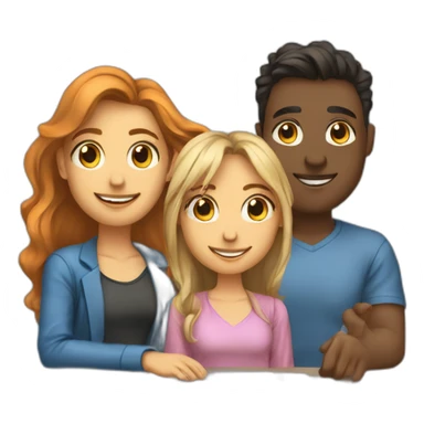 team of 3 friends (2 guys and 1 girl) working on a data science project sticker