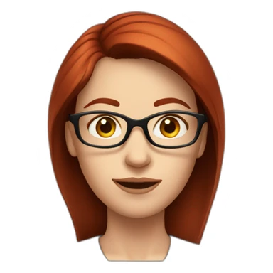 white woman with dark red hair at shoulder level with glasses and big nose. elongated face sticker