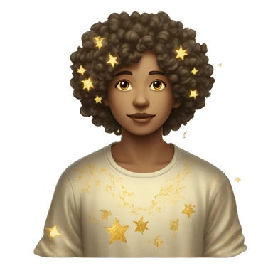 Person wearing t shirt filled with vintage detailed baroque sparkling swirls golden stars galaxies celestial sticker