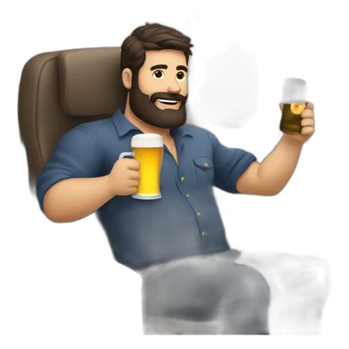 Dark hair beard man drinking beer riding outside a plane sticker