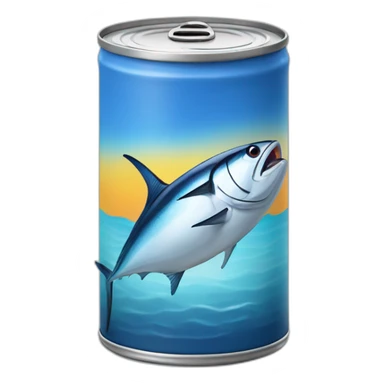 Realistic small can of tuna showing a sailling boat only blue colors sticker