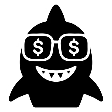 solid black icon of a shark wearing money-shaped glasses sticker