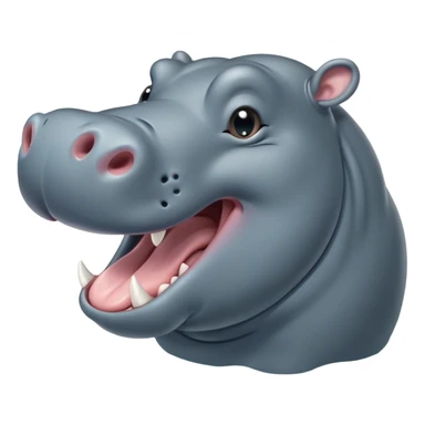 Cinematic Cute Yawning Hippo Portrait Emoji, Head tilted slightly with a dramatic, wide-open yawn, showcasing a soft, smooth slate-gray hide with gently drooping ears, round eyes barely open in drowsy contentment, Simplified yet irresistibly adorable features, highly detailed, glowing with a soft, cozy glow, high shine, relaxed yet expressive, stylized with a touch of aquatic charm, bright and endearing, soft glowing outline, capturing the essence of a sleepy yet affectionate hippo, so drowsy it feels like it could stretch out of the screen and curl up for a nap! sticker