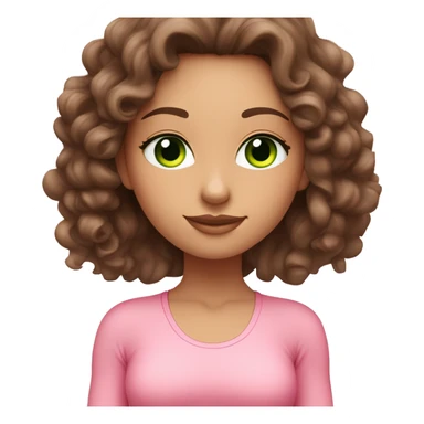 Brunette long and curly hair and green eyes yoga beautiful girl in light pink pink pink clothes sitting on a yoga mat sticker