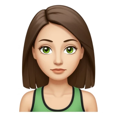 43 year old Adult woman avatar, light skin tone, long, oval face, long straight ashy brown hair, green almond-shaped eyes with dramatic eyelashes and minimal eyeliner, neutral mouth, medium straight eyebrows, average nose, smooth skin, high-neck tank top  sticker