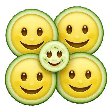 yellow smiley face with cucumber slices as eyes, same mouth as default emoji sticker