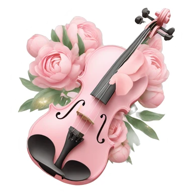 soft pastel pink violin with peonies and glitter sticker